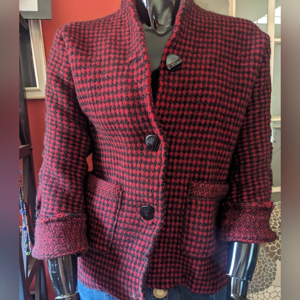 Vintage Tamotsu black and red checked wool jacket